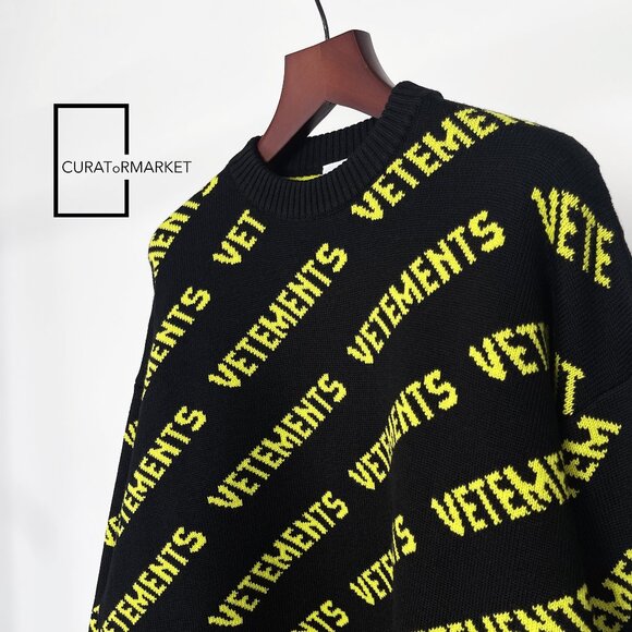 Vetements: RARE Neon All Over Monogram Pattern Logo Knit Fine Wool FW22 - Picture 5 of 16